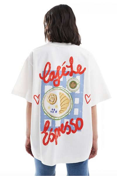 The Champ Clothing Women's White Oversize Summer T-Shirt – Cafe Latte Espresso Coffee Themed Front Back Printed Comfortable Fit