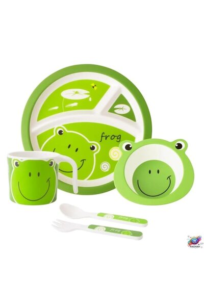 ANGMAD Set Hranire Bebelusi 5 Piese Fibre Bambus Farfurie Bol Cana Furculita ...