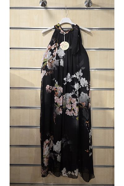 Park Moda Italian Silk Dress Halter Neck Floral Pattern