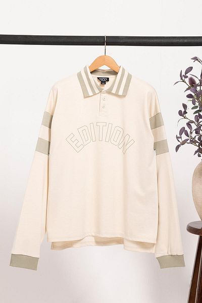 For You Man Oversize Rugby Polo Neck Sweatshirt - Edition Printed |   Ecru