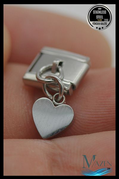 MAZEN Steel Heart Dangle Charm |   Italian Bracelet Compatible |   Italian Charm Women's Jewelry Accessory