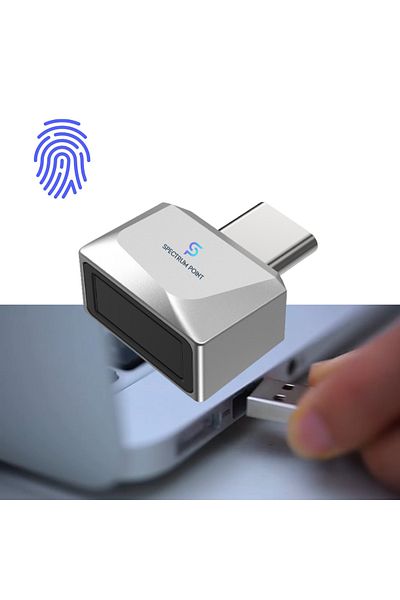 SpectrumPoint USB-C fingerprint reader model U10, advanced security, compatible with Android and IOS, gray