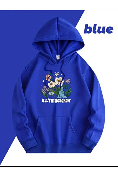 caddekombin Всичко расте Принтирана суитшърт с качулка и джобове, подплатена с вълна Saks