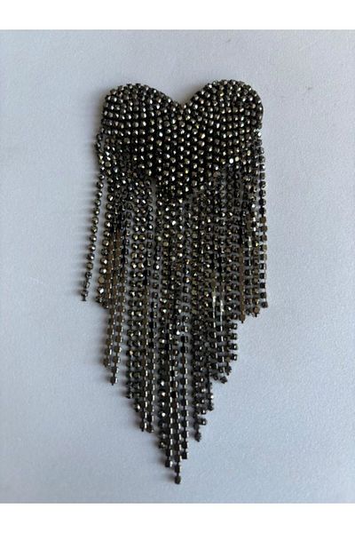 BEİLYS COSMETİCS & ACCESSORY Heart Zircon Stone Brooch Dangle Ironing Stick Turban Accessory Shoe Brooch Anthracite