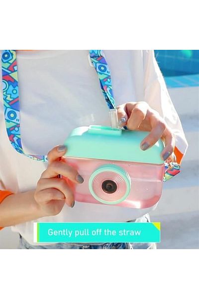 Twisoo Camera Shape Plastic Water Bottle – Leak-Proof Sports Travel Cup with Straw & Adjustable St