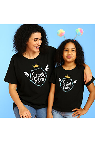 SVART WEAR Set de tricouri combinat pentru copii Super Mom Baby Anne Kız Çocuk 100% bumbac T-Shirt Twin (PREȚ UNIC)