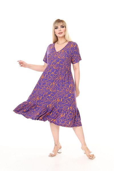 mezura tekstil Plus Size V-Neck Short Sleeve Skirt Pleated Stylish Combed Viscose Midi Length Dress
