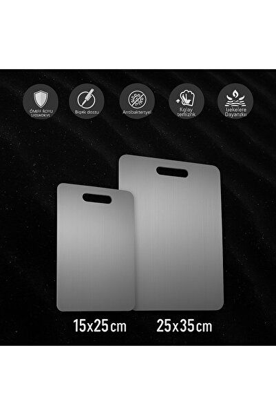 LUNOART Set of 2 304 Steel Cutting Boards – Antibacterial, Easy Cleaning (15X25 cm & 25X35 cm)
