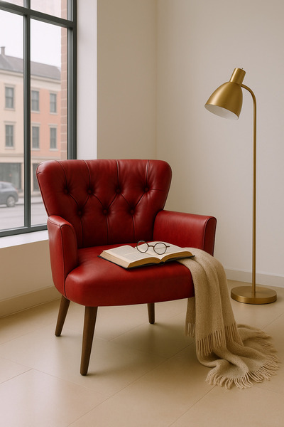 WATERYBROOK Tekli Koltuk, Berjer, Balkon, Bahçe, Ofis Çay Seti, Deri Kumaş, Ceviz Ayak