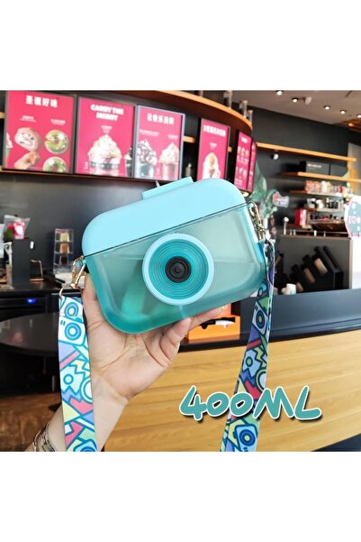 Twisoo Camera Shape Plastic Water Bottle – Leak-Proof Sports Travel Cup with Straw & Adjustable St