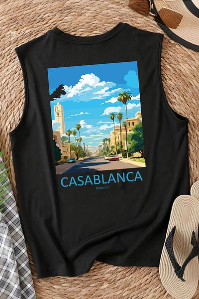 MARKATEM Casablanca Marocco Printed Casual Cut Cotton Oversize 0 Sleeve Sleeveless T-Shirt
