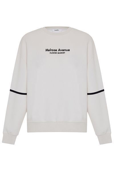 Amia&Co. Ecru Crew Neck Printed Oversize Sweatshirt