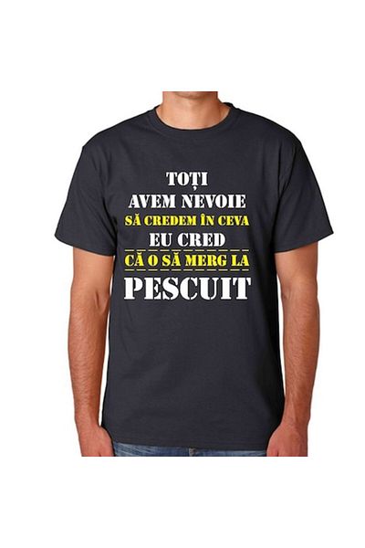 CRD PRINT Men's Custom T-Shirt, Black, 'I Think I'll Go Fishing', Size XL