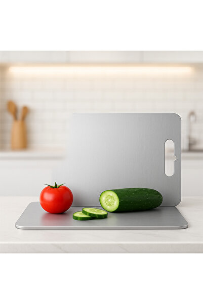 LUNOART Set of 2 304 Steel Cutting Boards – Antibacterial, Easy Cleaning (15X25 cm & 25X35 cm)