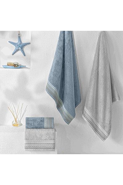 Taç Art Pure Cotton Cotton Turkish Bath Set Gray Blue