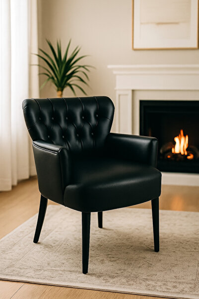 WATERYBROOK Tekli Koltuk, Berjer, Balkon, Bahçe, Ofis Çay Seti, Deri Kumaş, Ceviz Ayak