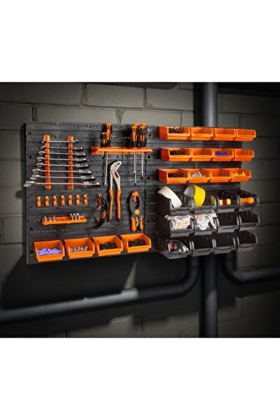 SOHO Panou de perete organizator de scule cu 4 plăci, dimensiuni 47 x 27 cm, negru și portocaliu