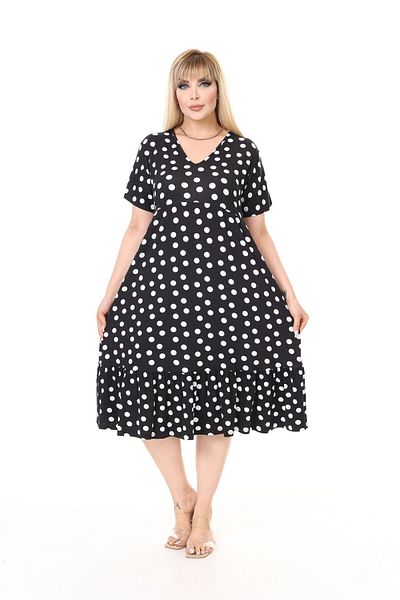 mezura tekstil Plus Size V-Neck Short Sleeve Skirt Pleated Stylish Combed Viscose Midi Length Dress