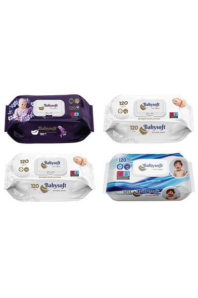 Babysoft 4 BABY SOFT – Baby wet wipes, set of 4x120 pieces, purple, supersoft