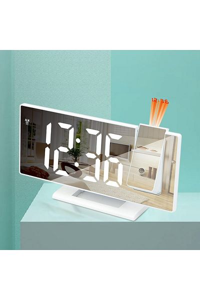 OEM Multifunctional digital LED alarm clock with mirror, Projection on ceiling or wall, White