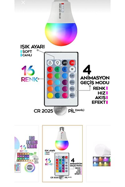 Rekatech Rgb Led Lamba Kumandalı Ambiyans Aydınlatma 9 W Tasarruflu Renk Değiştiren Led Işık