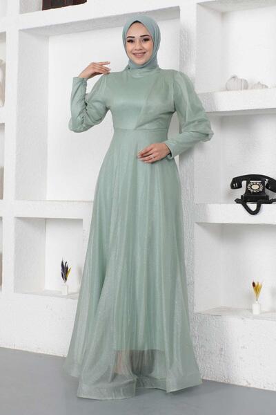 Missvalle Ασημένιο βραδινό φόρεμα με λεπτομέρεια με φερμουάρ στη μανσέτα μέντα 12253