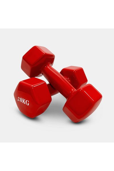 Athletos Set of 2 Athletos® dumbbells, 2 x 2 kg, cast iron interior, vinyl coating, Red
