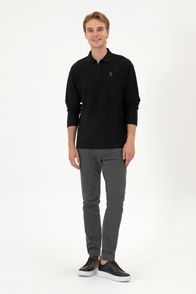 U.S. Polo Assn. Erkek Comfort Fit Yarım Fermuarlı Siyah Sweatshirt 50313754-VR046