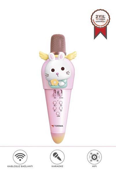Torima KIDMIC03 Pembe Tavşan Figürlü Şarjlı BT Karaoke Mikrofon ve Hoparlör 5...