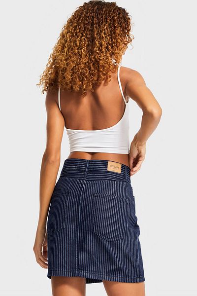 its basic Women's Striped Blue Color 19W5-33 Straight Fit Length 40cm 100% Cotton Special Fabric Denim Skirt
