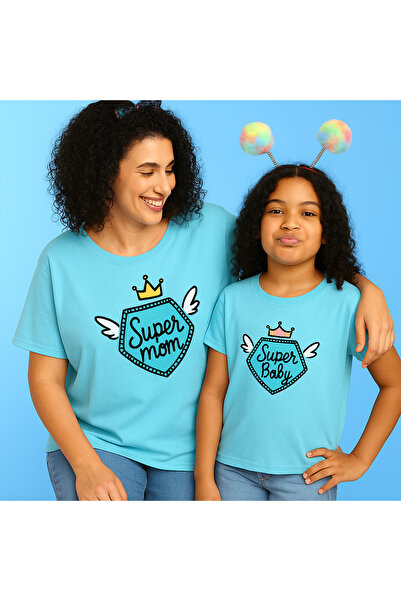 SVART WEAR Set de tricouri combinat pentru copii Super Mom Baby Anne Kız Çocuk 100% bumbac T-Shirt Twin (PREȚ UNIC)