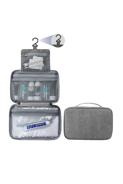 SOHO Foldable Travel Cosmetic Bag with Hook, Waterproof Textile Material, Gray
