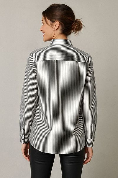 Trendseninle Women's Black Striped Heart Printed Shirt