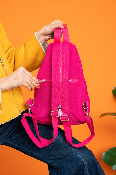 NEMO BAGS Fuchsia Backpack, Crinkle Fabric, Single Handle Adjustable Body Bag and Chest Bag, 30X20Cm