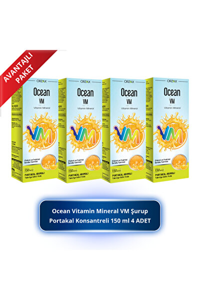 Orzax Ocean Vitamin Mineral VM Şurup Portakal Konsantreli 150 ml 4 ADET
