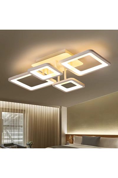 Alista Home LED Chandelier with Remote Control ELLA 85W, 4 Squares, Cool/Warm/Neutral Light, Dimmable, White