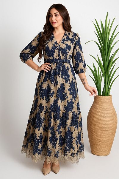 SOOL Burgundy chiffon dress with navy prints