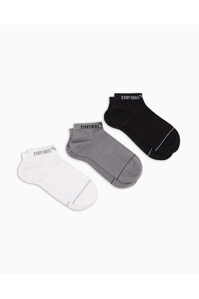 Emporio Armani Men's Cotton Ankle Elastic Short 3-Piece Multi-Colored Socks Em000550 Af12276-Mc287