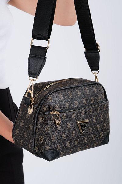 Newish Women's Brown Monogram Patterned Long Strap Cross Shoulder Bag