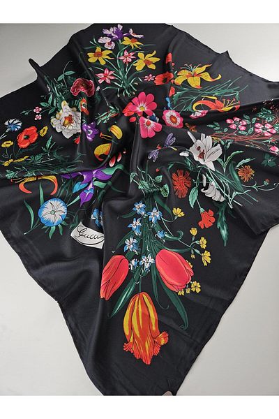 Webinay Home Voile Silk Scarf New Season Scarf Hijab Flower Themed Silk Scarf