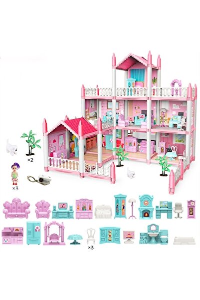 OEM Къщичка за кукли „Направи си сам“, пластмаса, розова, 3 етажа