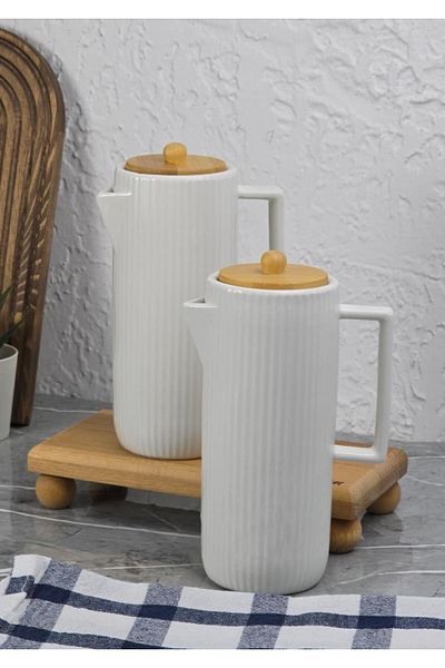 HomeTarz Porcelain Oil Pot Set - 2X600 ml with Wooden Stand