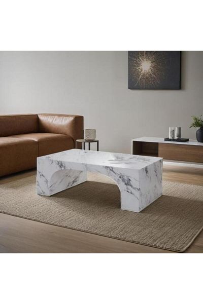 BAITY Middle Coffee Table with Marble Design - White and Gray