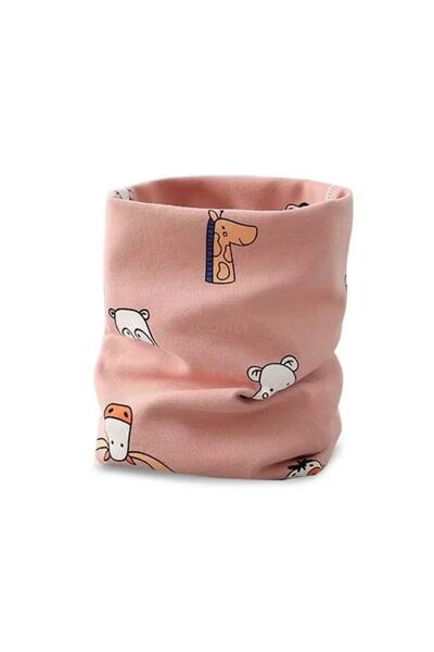 KERNOWSUN Rolled Neck Scarf for Kids, Giraffe Design, Powder Pink,