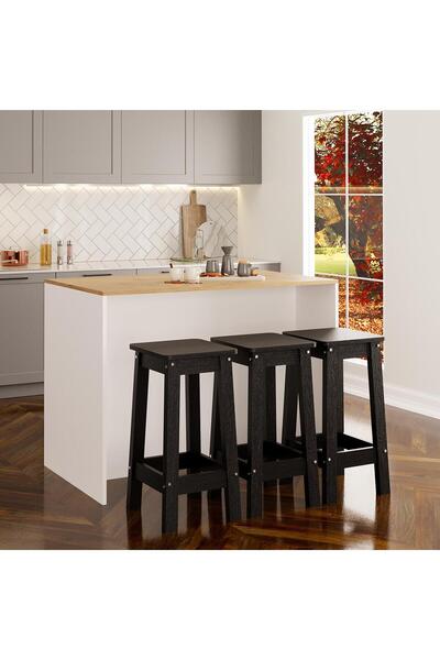 Bimossa Miro G4511 3 Adet Siyah Bar Tabureli Mutfak Adası – Siyah Bar Tabureli, Beyaz Gövde Ahşap Sepet Üst