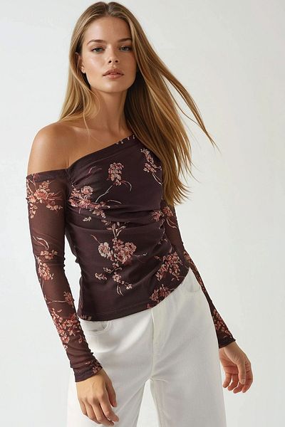 Hiccup Asymmetrical Collar Lined Tulle Blouse