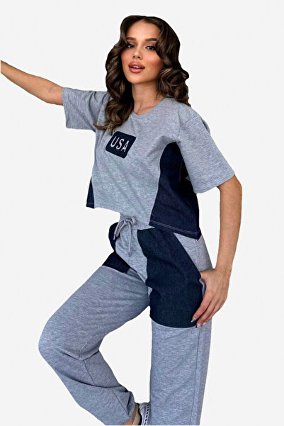 FashionForYou USA Dream tracksuit, oversized printed t-shirt and denim panele...