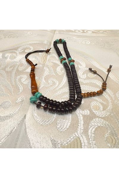 Generic Brown Coke Rosary with Counter and Turquoise Beads
