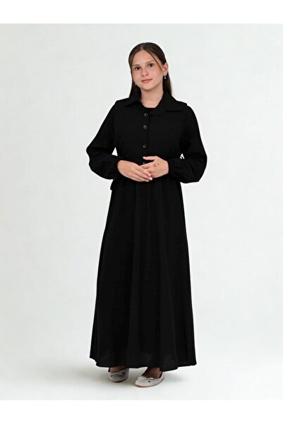 Giyinse فستان ألونا ثنائي الطبقات من القطن بطول كامل أسود - فستان حجاب