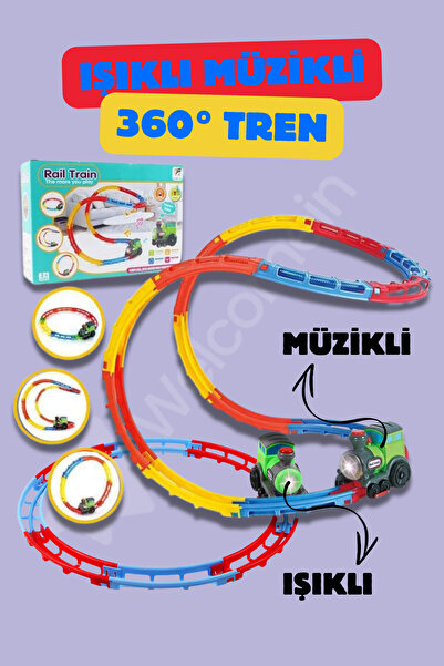 welcomein 18 Parça Işıklı Müzikli 360° Dönebilen Renkli Pilli Tren Seti Yuvar...